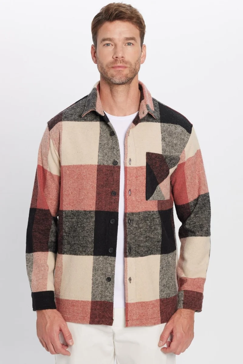 تودورس Men's Relax Fit Casual Cut Single Pocket Checkered Winter Lumberjack Shirt