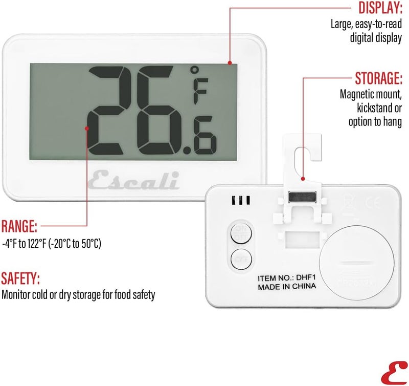 Escali DHF1 Large LCD Digital Display Refrigerator/Freezer Thermometer, -4/80F Degree Range, White - Image 2