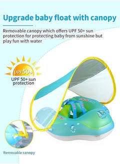 SwimBoBo Baby Swimming Inflatable Float with Sun Protection Canopy Children Waist Ring Pool Floats add Tail no flip Over Swim Trainer for Infants Swimming Buoy (Green Swimming Ring)  - Image 2