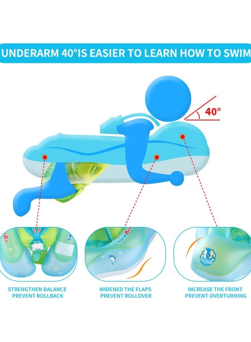 سويمبوبو عوامة سباحة قابلة للنفخ للأطفال مع غطاء للحماية من الشمس، عوامة سباحة لمدرب السباحة للأطفال (حلقة سباحة خضراء) - Image 3