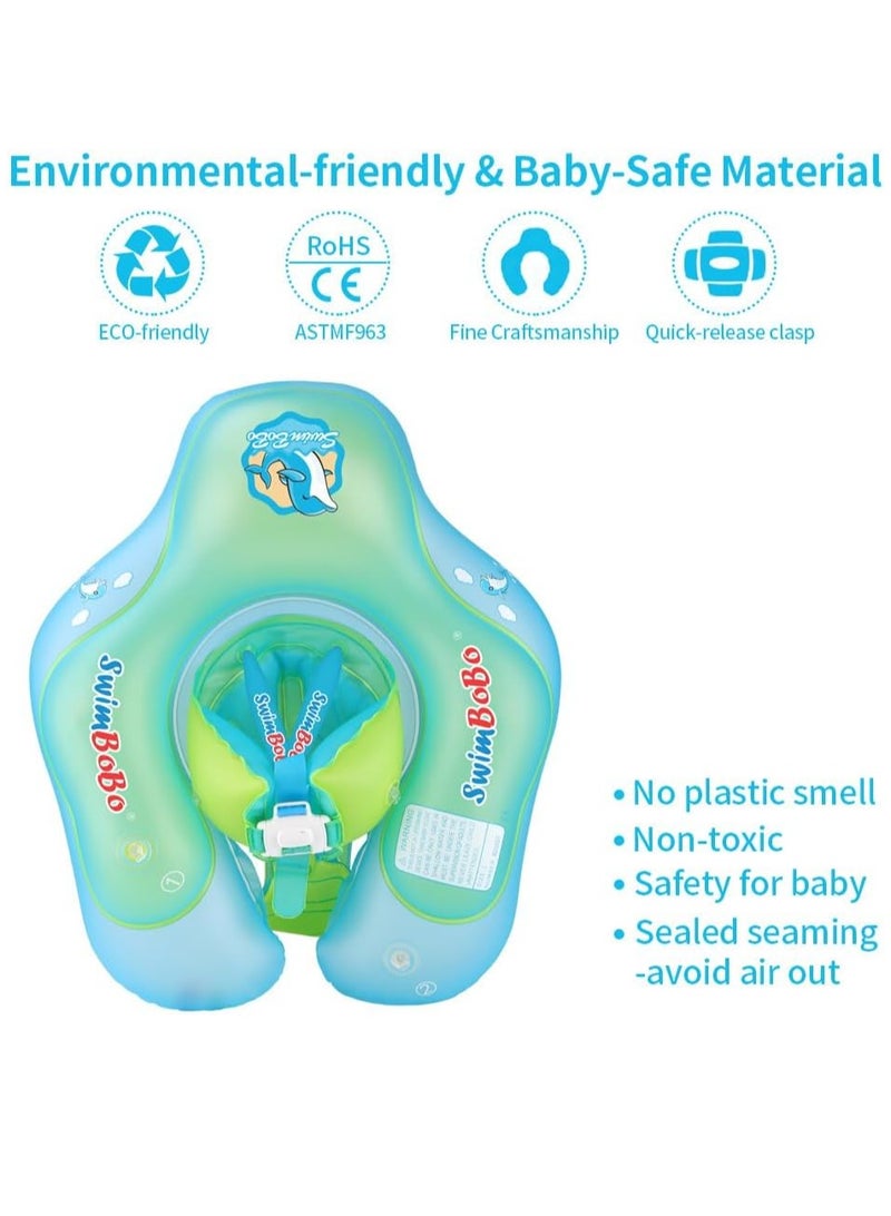 سويمبوبو عوامة سباحة قابلة للنفخ للأطفال مع غطاء للحماية من الشمس، عوامة سباحة لمدرب السباحة للأطفال (حلقة سباحة خضراء) - Image 5