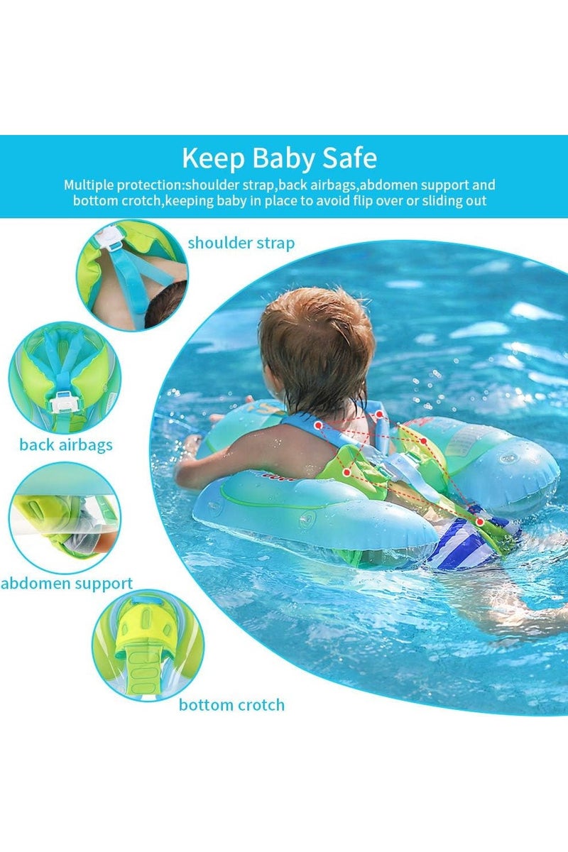 سويمبوبو عوامة سباحة قابلة للنفخ للأطفال مع غطاء للحماية من الشمس، عوامة سباحة لمدرب السباحة للأطفال (حلقة سباحة خضراء) - Image 4