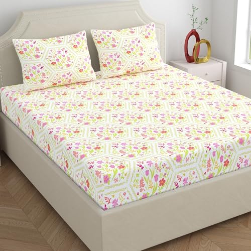 Dreamscape 100% Cotton Double Bedsheet with 2 Pillow Covers - (Size 87 x 94 inches, 140 TC, Colour - Pink: Blush Taffy) - Image 1