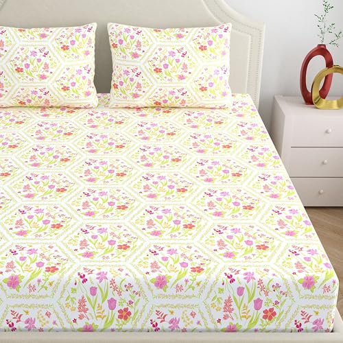 Dreamscape 100% Cotton Double Bedsheet with 2 Pillow Covers - (Size 87 x 94 inches, 140 TC, Colour - Pink: Blush Taffy) - Image 3