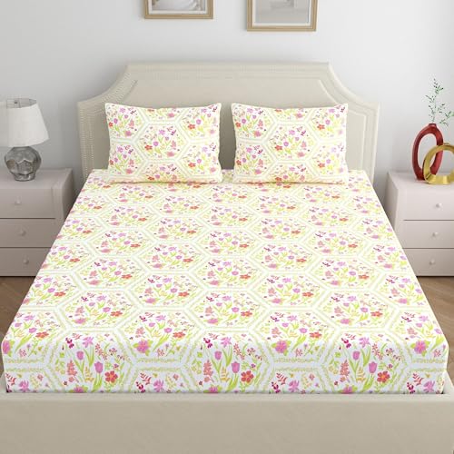 Dreamscape 100% Cotton Double Bedsheet with 2 Pillow Covers - (Size 87 x 94 inches, 140 TC, Colour - Pink: Blush Taffy) - Image 2
