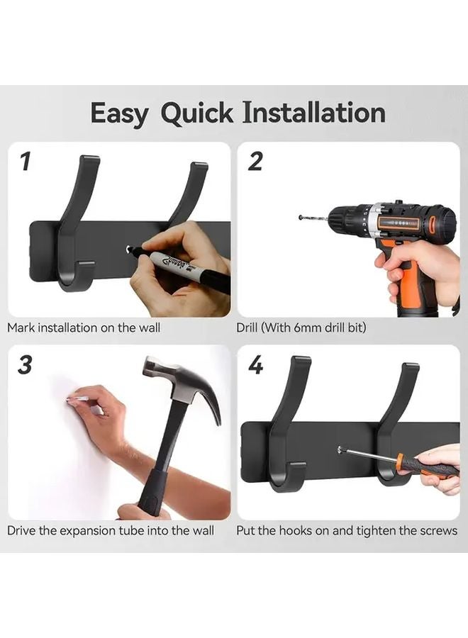 1 Wall Mounted Black Coat Rack With 5 Double Hooks For Heavy Duty Hats Clothes Towels - Image 5