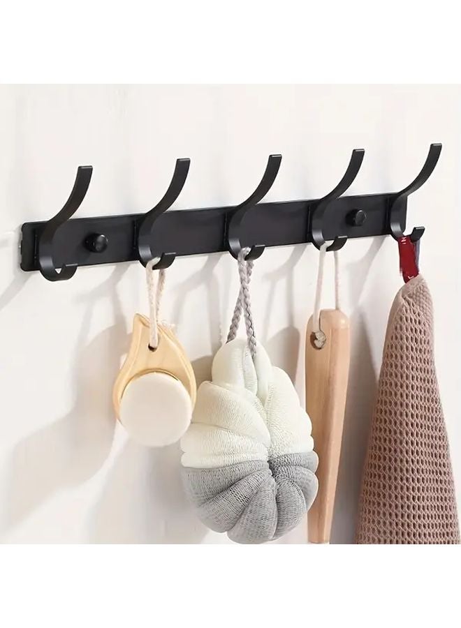1 Wall Mounted Black Coat Rack With 5 Double Hooks For Heavy Duty Hats Clothes Towels - Image 2