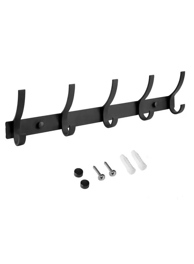 1 Wall Mounted Black Coat Rack With 5 Double Hooks For Heavy Duty Hats Clothes Towels - Image 1