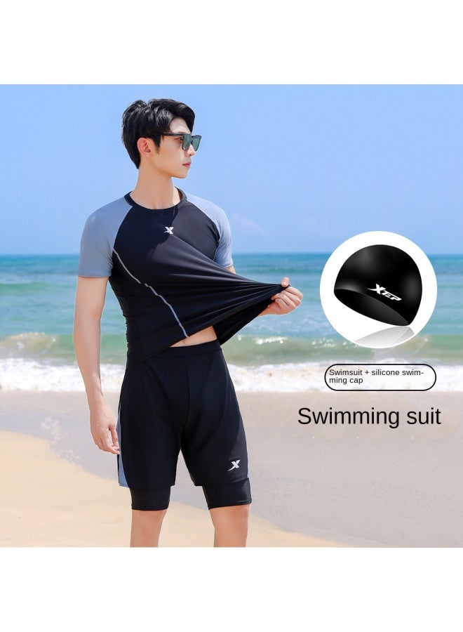 XTEP Men's Swimming Suit And Cap Set, Separated Anti-embarrassment Large Size Double-layer Swim Trunks, Versatile Breathable Sports Training Swimwear - Image 2