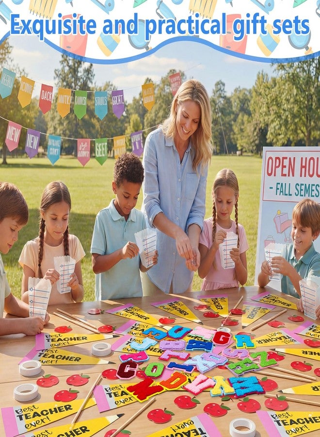 Qunclay 12 Sets Back to School Teacher Gifts Bulk Thank You Teacher Gift Set with Notebook Line Treat Holders, Pennant Flags & Apple Stickers for First Day of School Classroom Appreciation Favors - Image 4