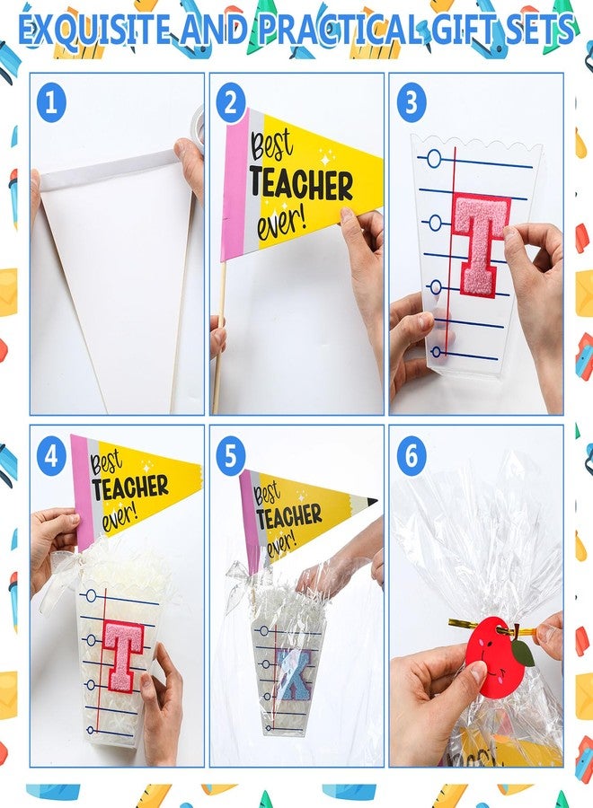 Qunclay 12 Sets Back to School Teacher Gifts Bulk Thank You Teacher Gift Set with Notebook Line Treat Holders, Pennant Flags & Apple Stickers for First Day of School Classroom Appreciation Favors - Image 3