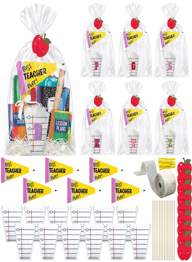 Qunclay 12 Sets Back to School Teacher Gifts Bulk Thank You Teacher Gift Set with Notebook Line Treat Holders, Pennant Flags & Apple Stickers for First Day of School Classroom Appreciation Favors - Image 1
