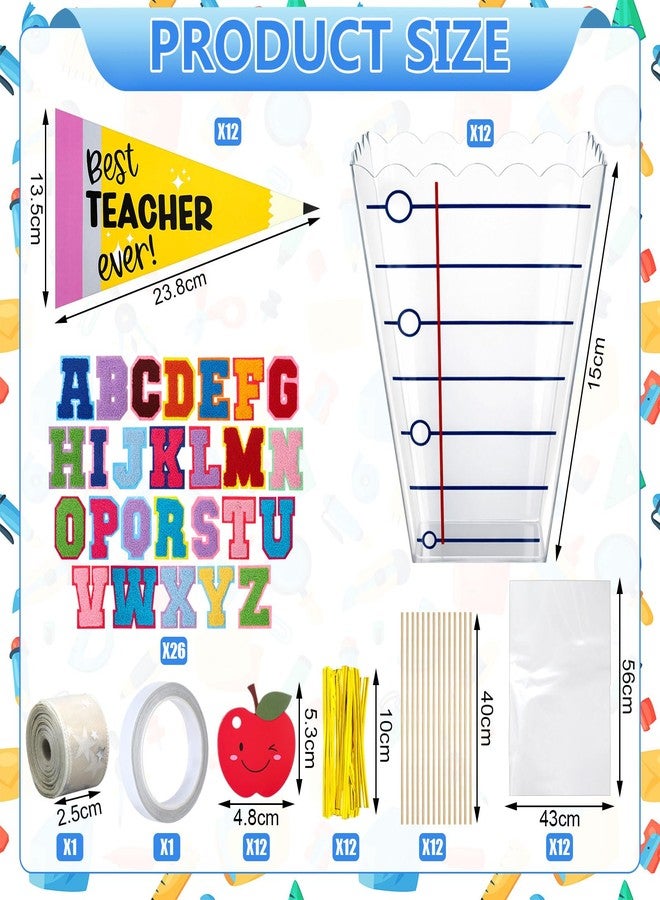 Qunclay 12 Sets Back to School Teacher Gifts Bulk Thank You Teacher Gift Set with Notebook Line Treat Holders, Pennant Flags & Apple Stickers for First Day of School Classroom Appreciation Favors - Image 2