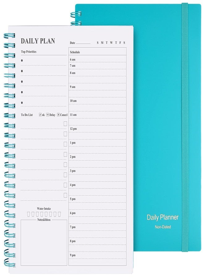 ASTEN Daily Planner Undated, Asten To Do List Notebook Hourly Schedules Spiral Appointment Planner for Men and Women,PVC Hardcover,Elastic Closure, Inner Pocket 8.3" x 5.8" (Blue) - Image 1