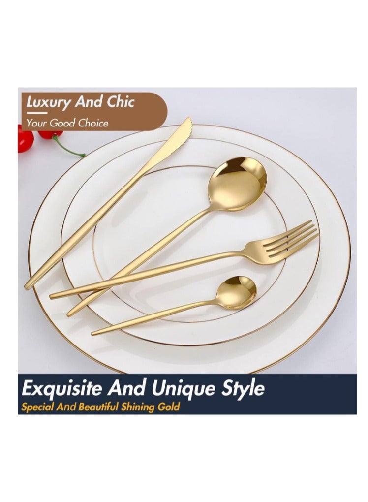 Golden Spoon Set, 24 Pieces in Premium Carton Box, Premium Quality AR - Silverware Set Stainless Steel Cutlery: 24 Piece Dinnerware Utensils Dinner Forks Spoons Steak Knife Service 6 - 24 Piece Spoon Set - 6 Person Cutlery Set, 24 Piece Cutlery Set Black Gold Matt, Dinner Set with Knife Fork Spoon, Stainless Steel Cutlery Set, Dishwasher Safe - Image 4