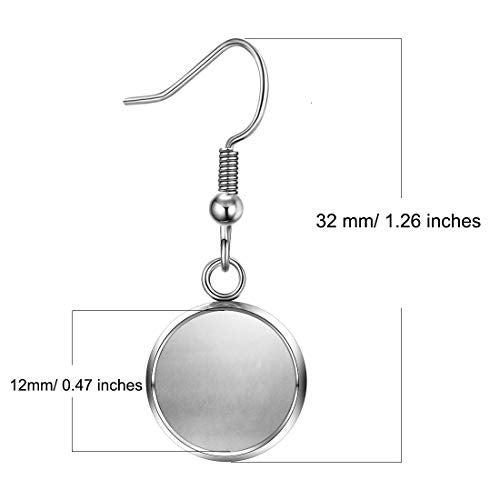 LANBEIDE 40 Packs Earrings Wire Hooks Blanks, Fit 12mm Cabochon Settings Trays, Stainless Steel Earrings Bezel for DIY Jewelry Making (Silver) - Image 2