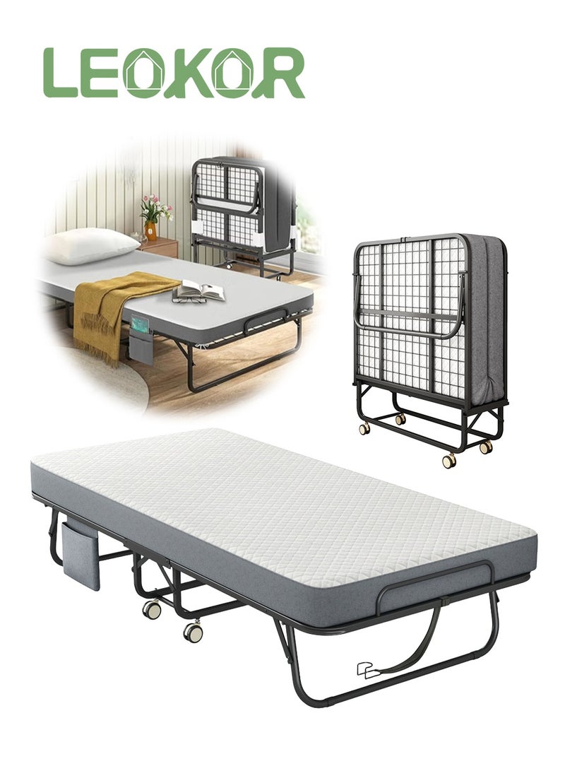 LEOKOR Folding Bed with 10CM Memory Foam Mattress, 190*80CM Large Single Bed with Sturdy Metal Frame, Space-Saving Portable Foldable Bed for Home Guest Bedroom and Office - Image 1