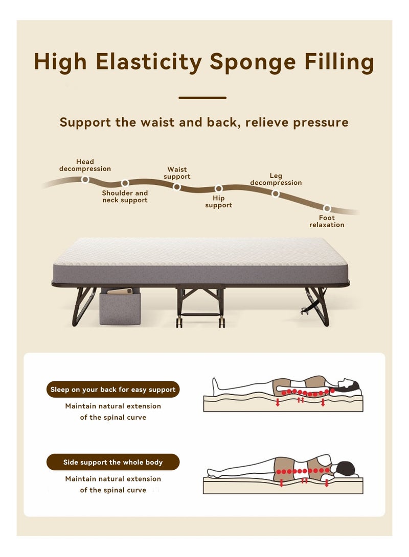 LEOKOR Folding Bed with 10CM Memory Foam Mattress, 190*80CM Large Single Bed with Sturdy Metal Frame, Space-Saving Portable Foldable Bed for Home Guest Bedroom and Office - Image 5