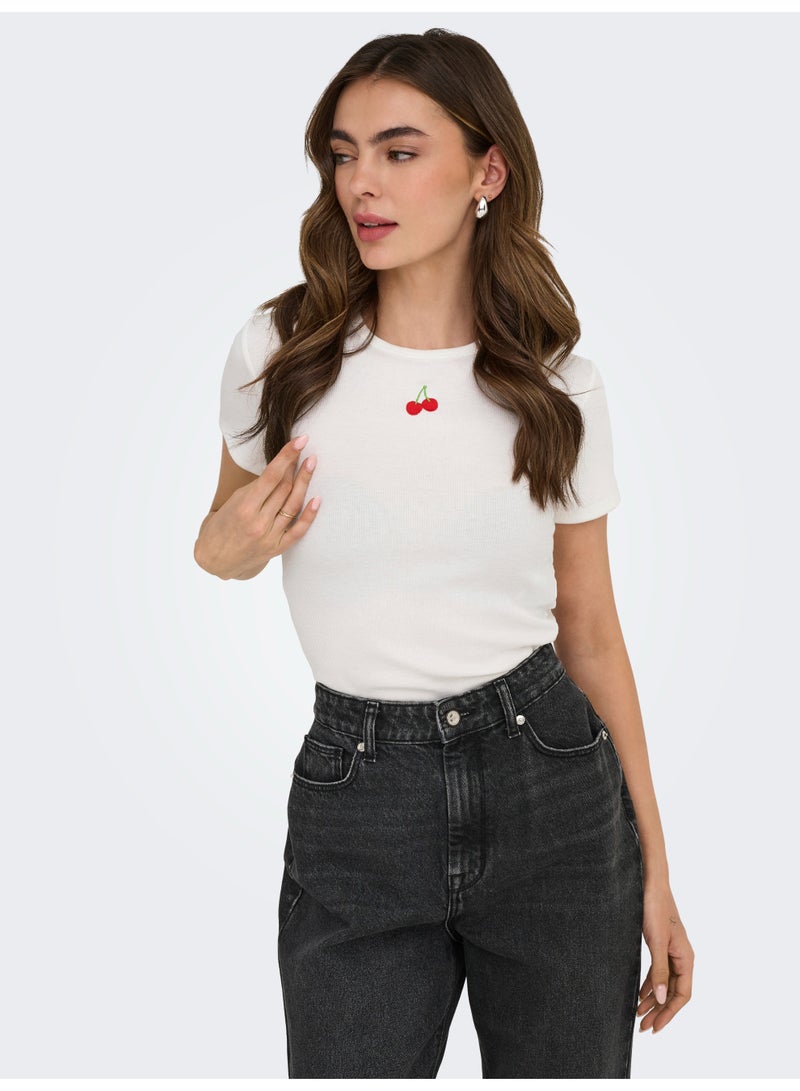 ONLY ONLDANIELLA  Rib Short Sleeve Top - Image 4