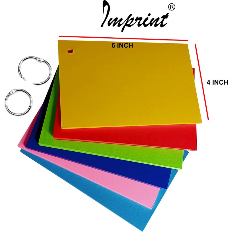 IMPRINT Flash Cards Index Cards 4 x 6 Inch Size 100 Sheets 6 Mix Colour 170 to 200 GSM Thickness SIngle Hole Cards - Image 2