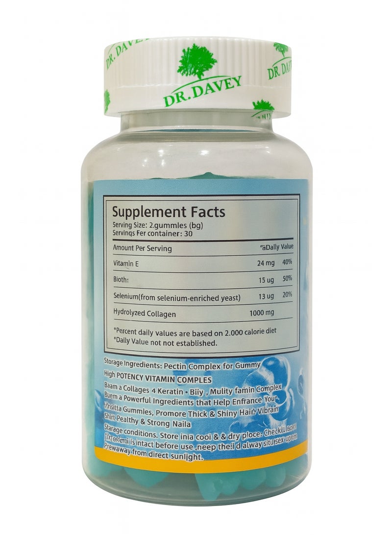 DR. DAVEY Dr. Davey Collagen + Biotin + Vitamin E Gummies – Skin Glow, Hair Growth & Nail Strength – 60 Vegan Gummies - Image 3