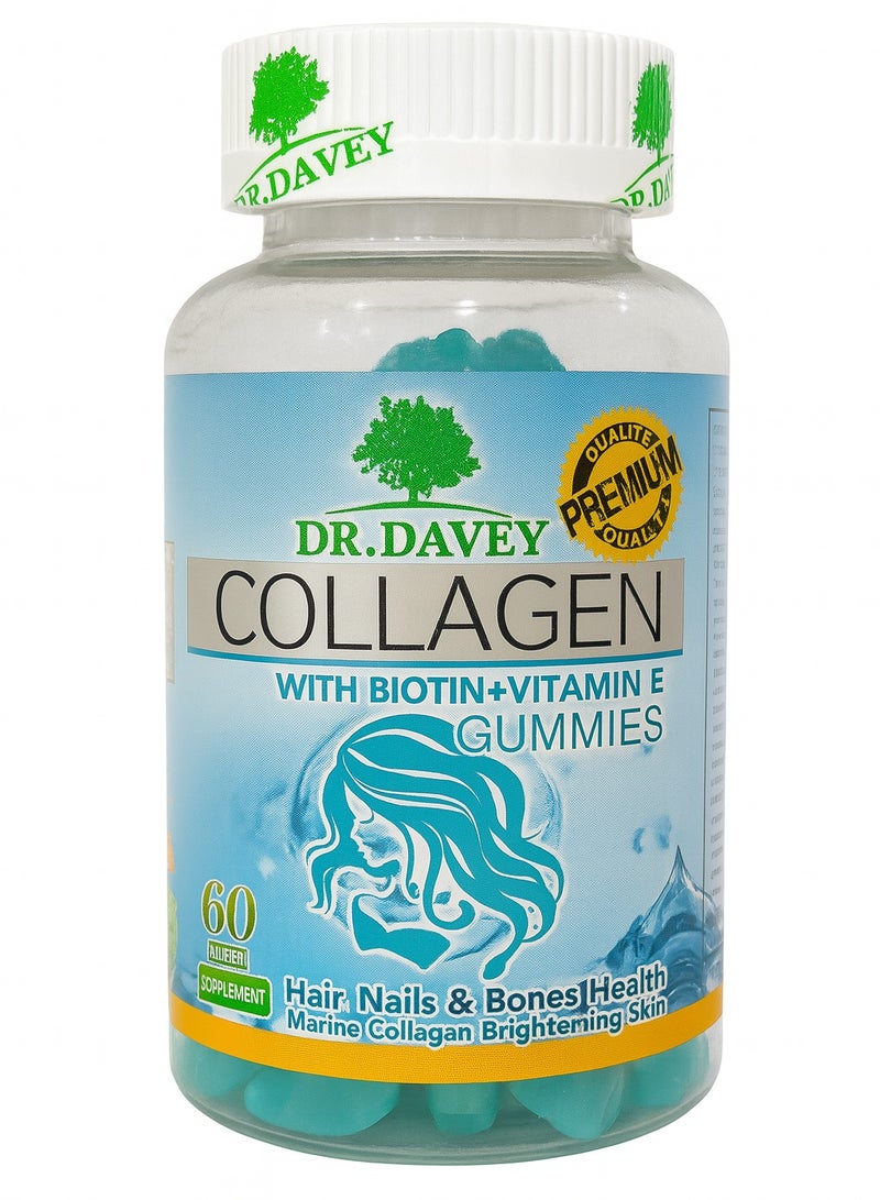 DR. DAVEY Dr. Davey Collagen + Biotin + Vitamin E Gummies – Skin Glow, Hair Growth & Nail Strength – 60 Vegan Gummies - Image 1