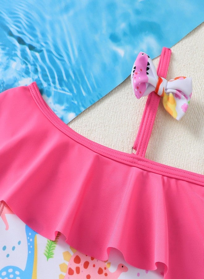 YWFSHOP Toddler Baby Swimsuit Girl One Piece Bathing Suit Funny Pattern Color Block Ruffle Swimwear 12M-5T - Image 3