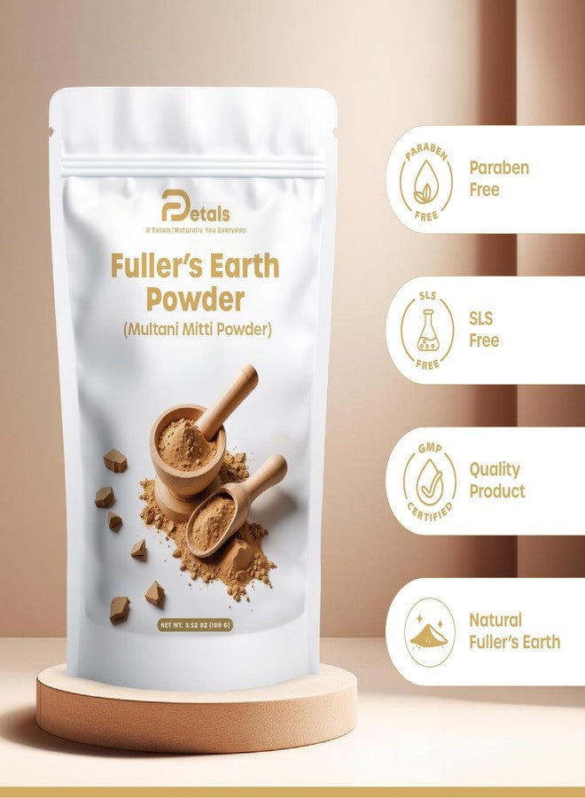 DPetals مسحوق طين ملتاني من دي بيتالز لقناع الوجه، نقي وطبيعي، طين الفولر/البيتونايت، خالٍ من المواد الكيميائية، عبوة 100 غرام - Image 2