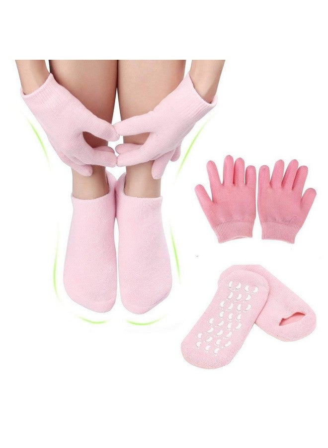 Kitssential® Spa Gel Socks and Gloves Set Moisturizing Silicon Gel Combo For Hands Feet, Skin Whitening Care Beauty Spa Treatment Hydrating Cool Soft Cotton Booties & Gloves for Dry Hard Crack Skin (Multicolor) (1 Pair) (Spa Gel Socks + Gloves) - Image 1