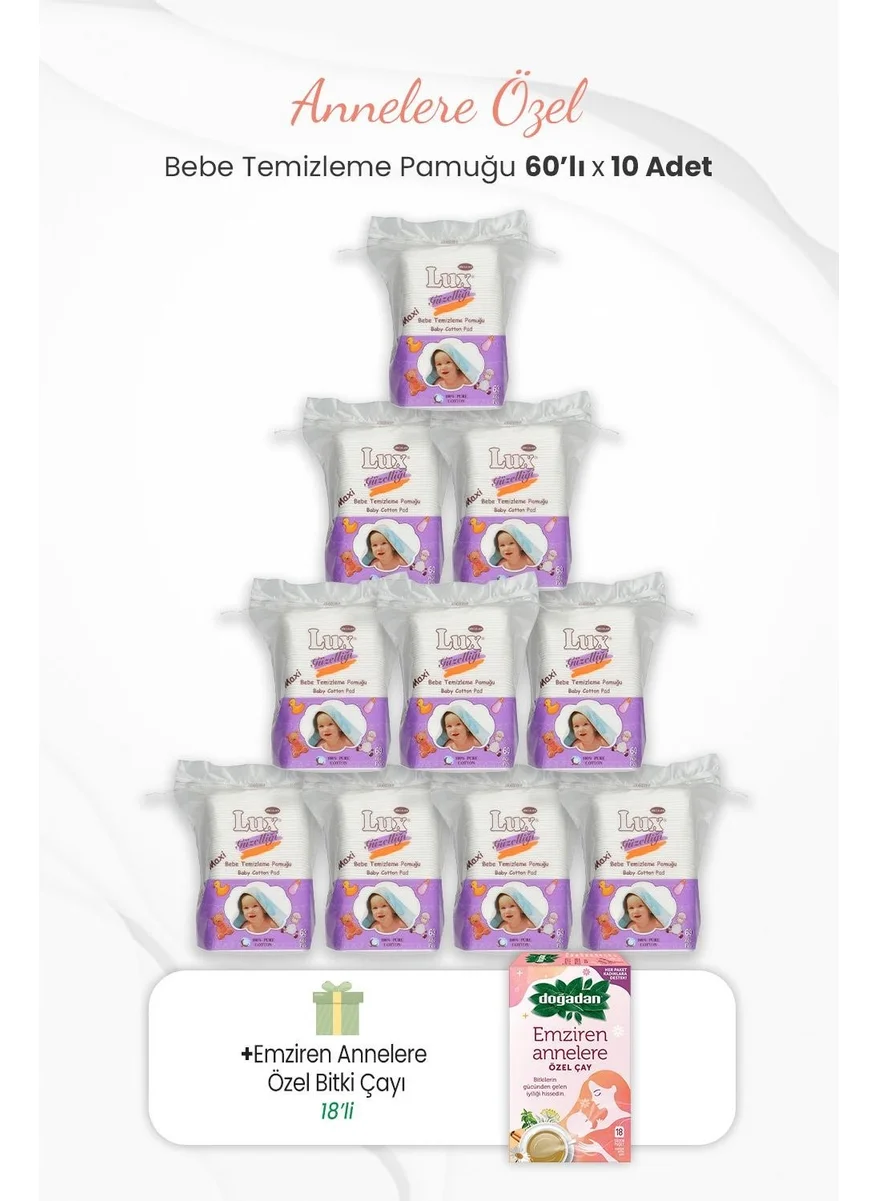 Lux 10-Piece Square Baby Cleansing Cotton and Special Herbal Tea for Breastfeeding Mothers