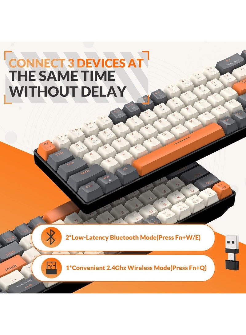 K68 Wireless Mechanical Keyboard, Bluetooth 5.0/2.4G 68-Key Hot Swappable Professional Keyboard with Keycap Puller, Red Switch for Mac Windows Shimmer - Image 2