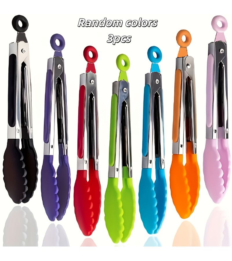 Assorted 3pcs Kitchen Tongs Set Stainless Steel With Silicone Handle Non Slip Grip For Grills Air Fryer - Image 4