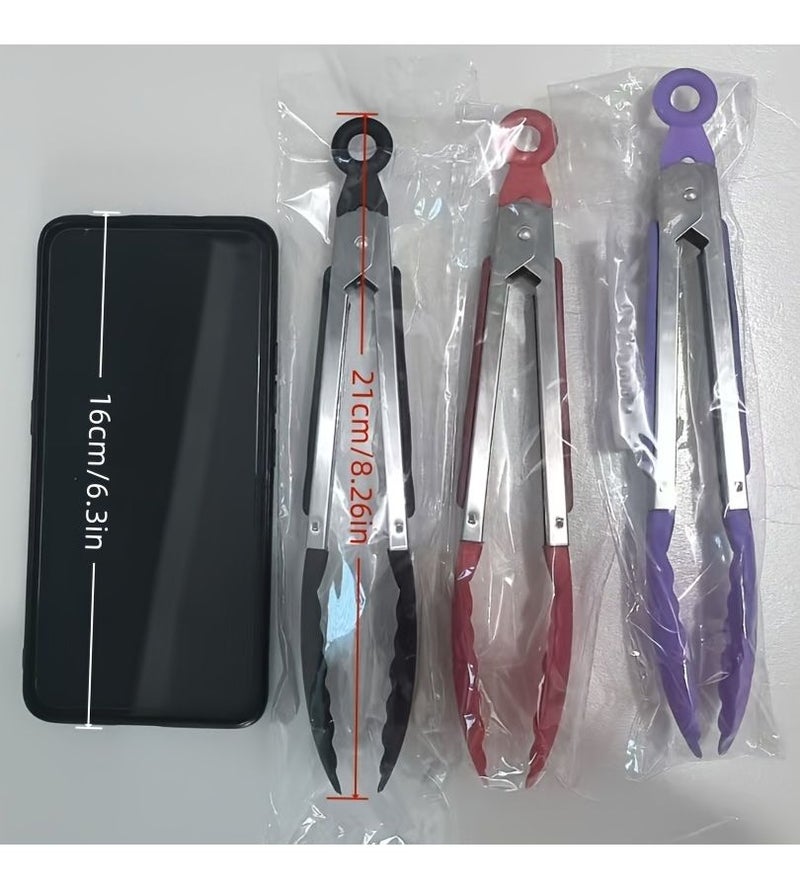 Assorted 3pcs Kitchen Tongs Set Stainless Steel With Silicone Handle Non Slip Grip For Grills Air Fryer - Image 3