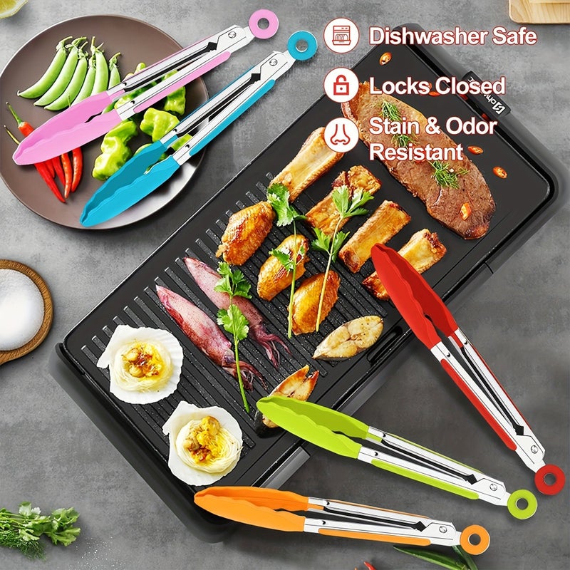 Assorted 3pcs Kitchen Tongs Set Stainless Steel With Silicone Handle Non Slip Grip For Grills Air Fryer - Image 5