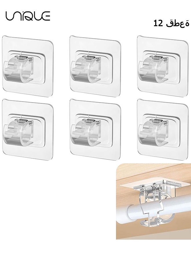 Unique 12 Pieces Adhesive Curtain Rod Bracket No drill curtain rods Hooks Adjustable Plastic Curtain Rod Holders Drapery Towel Holder Fixing Hooks for Home Bathroom Kitchen and Hotel Use(Transparent)  - Image 1