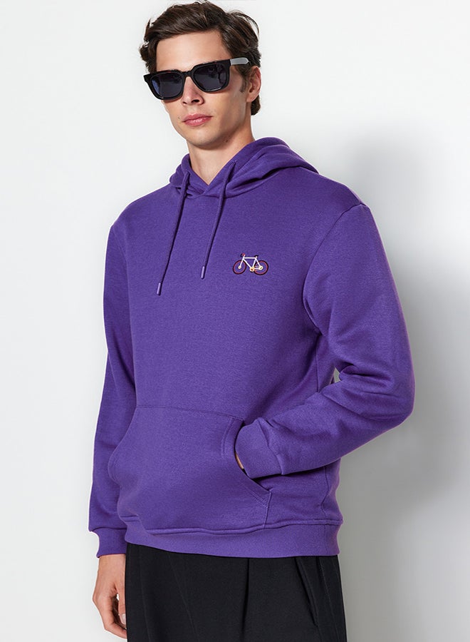 Anthracite Regular Cut Minimal Embroidered Cotton Sweatshirt with Fleece Inside TMNAW24SW00096