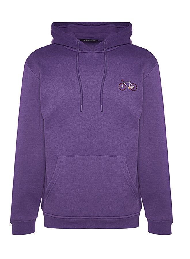 Anthracite Regular Cut Minimal Embroidered Cotton Sweatshirt with Fleece Inside TMNAW24SW00096