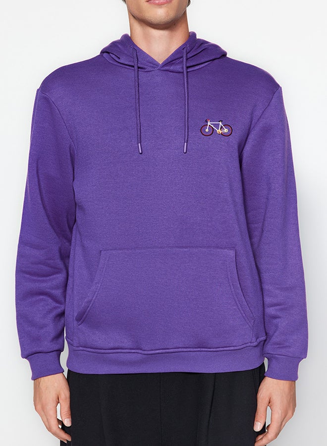 Anthracite Regular Cut Minimal Embroidered Cotton Sweatshirt with Fleece Inside TMNAW24SW00096