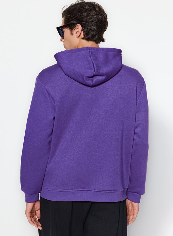 Anthracite Regular Cut Minimal Embroidered Cotton Sweatshirt with Fleece Inside TMNAW24SW00096