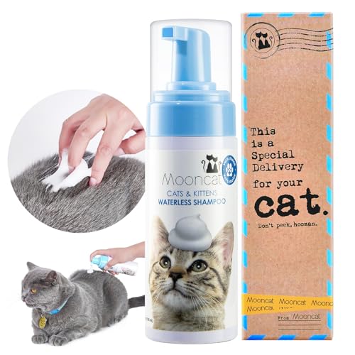 Mooncat Waterless Cat Shampoo, 100% Licking Safe & Vet Approved No Rinse Dry Bath Foam - Gentle Deodorizer for Short Haired Cats, Seniors & Kittens - Soothes Sensitive Skin, Reduces Dander & Odor - Image 2