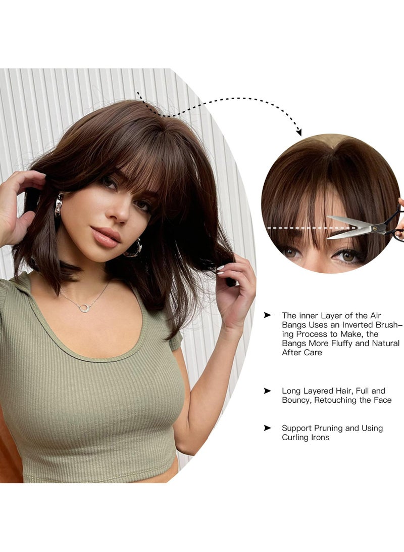 CMGTYYD Short Brown Straight Wig with Bangs for Women Natural Layered Shoudler Length Chestnut Brown Wigs Heat Resistant Synthetic Fiber Curly Hair for Daily Dating Family Gathering Party 28cm - Image 3