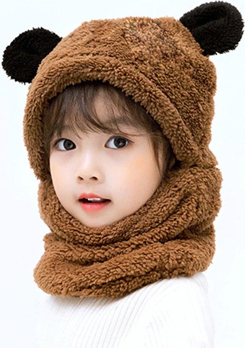 KAŞIKBEY Kaşıkbey Cute Panda Kids Hooded Eared Plush Beanie Welsoft Polar Windproof Neck Hat  - Image 2