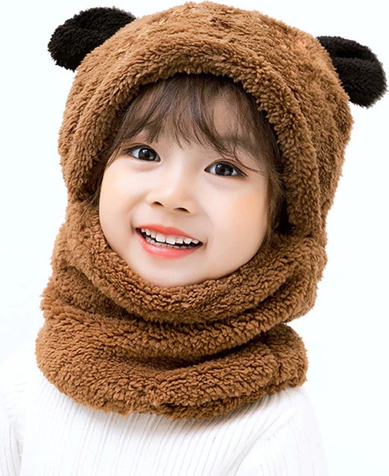 KAŞIKBEY Kaşıkbey Cute Panda Kids Hooded Eared Plush Beanie Welsoft Polar Windproof Neck Hat  - Image 1