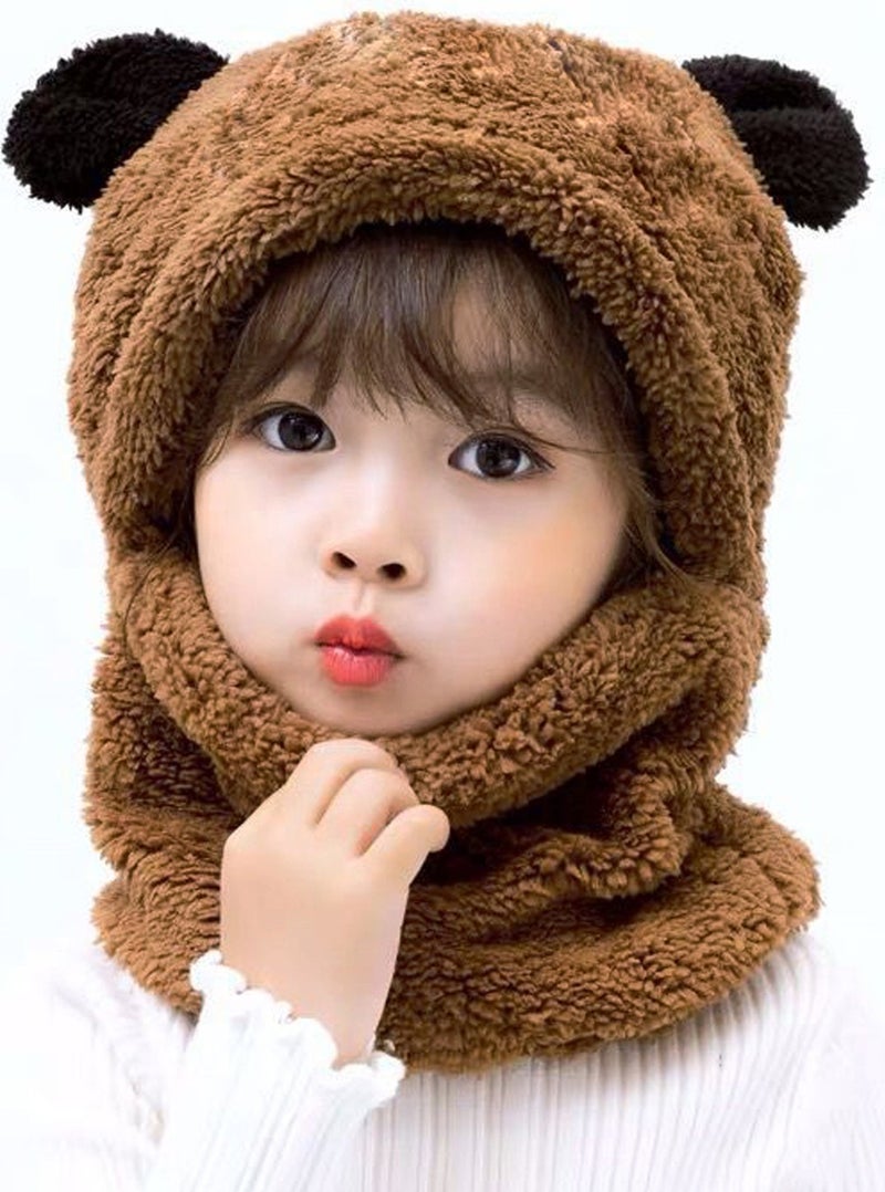 KAŞIKBEY Kaşıkbey Cute Panda Kids Hooded Eared Plush Beanie Welsoft Polar Windproof Neck Hat  - Image 5