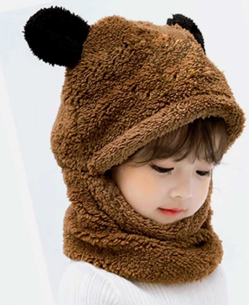 KAŞIKBEY Kaşıkbey Cute Panda Kids Hooded Eared Plush Beanie Welsoft Polar Windproof Neck Hat  - Image 3