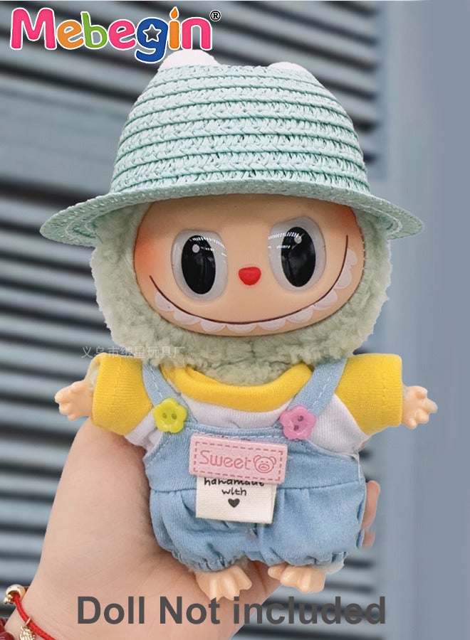 MEBEGIN Labubu Clothes,Overalls for Doll (NO Doll), Woven Hat Overalls Set for 17cm Accessories Suit, Cute Clothes for Dress up Unique Style,Adorable Outfit Set for 17cm