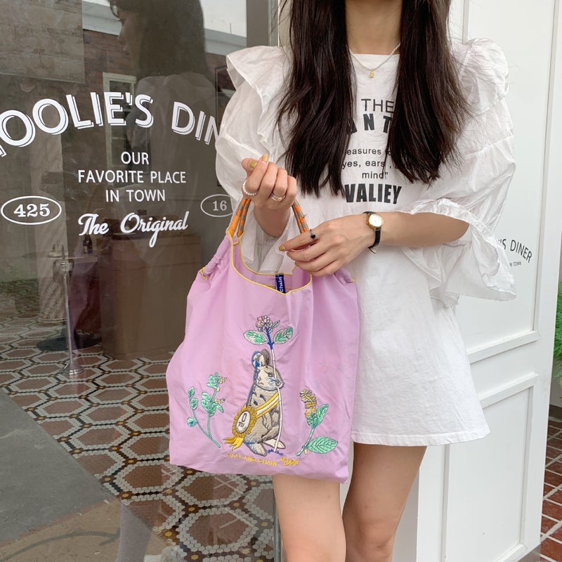 24271 Internet Red Day Niche Embroidered Shopping Bag Nylon Handbag Student Shoulder Bag Environmentally Friendly Lunch Bag - Image 3