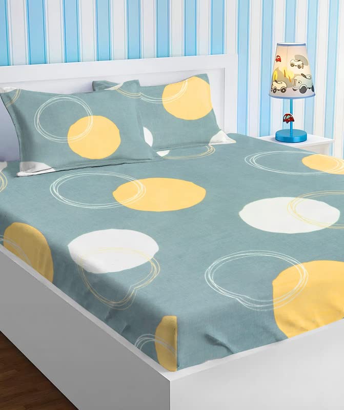 BSB HOME Glace Cotton Double Bedsheets with 2 Pillow Covers | Double Bed Breathable | Wrinklefree | Ultrasoft 180 TC Supersoft | 90x90 Inches, 7x7.5ft (Grey & White) - Image 1