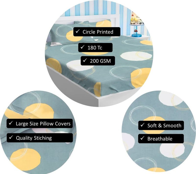 BSB HOME Glace Cotton Double Bedsheets with 2 Pillow Covers | Double Bed Breathable | Wrinklefree | Ultrasoft 180 TC Supersoft | 90x90 Inches, 7x7.5ft (Grey & White) - Image 4