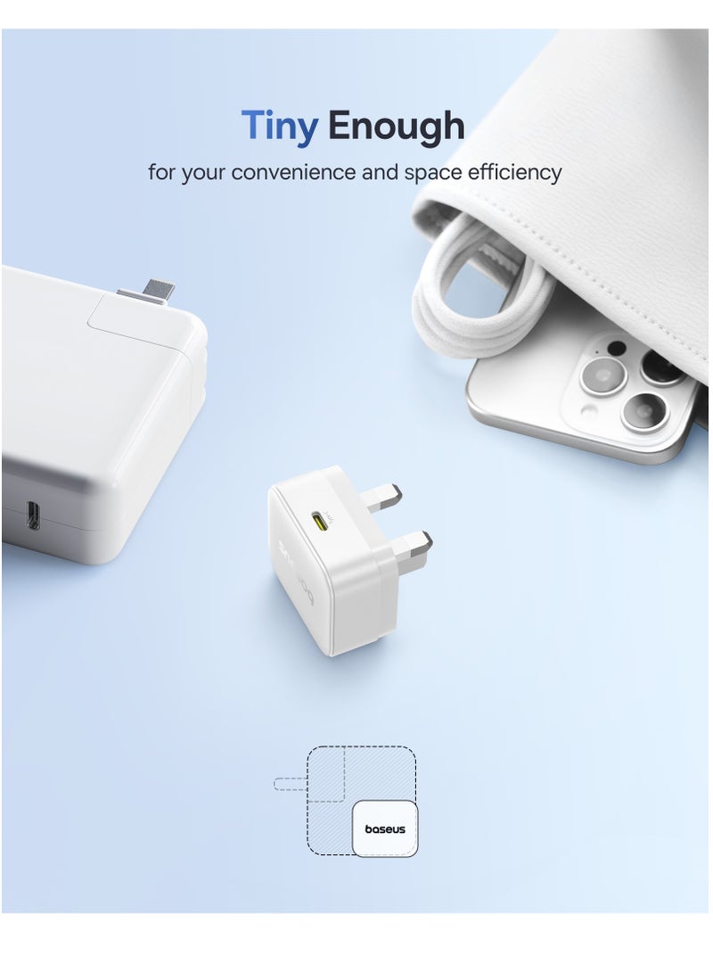 بيسوس شاحن سريع 30 واط GaN USB-C PD، محول حائط مدمج لـ iPhone 16 Pro Max/15/14، iPad Pro/Air، Samsung S25 Ultra/S24 Ultra، Xiaomi Redmi Note 14/13/12، POCO X7 Pro، HONOR، Realme، OnePlus، محول طاقة شحن فائق السرعة Type-C للهواتف والأجهزة اللوحية (أبيض) - Image 4